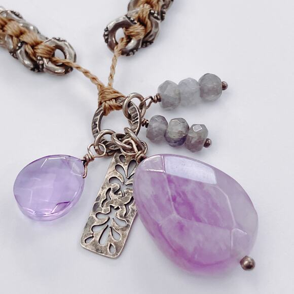 Signed Silpada Sweet Trinket N2330 Sterling Amethyst Iolite Cord Necklace - Picture 8 of 11